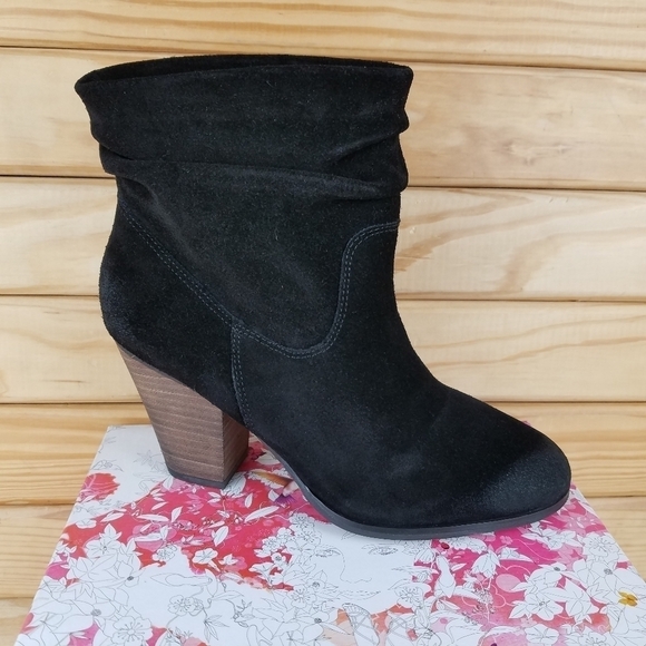 Distressed Black Biker Western Boots 8.5 Suede/Leather Slouch Heeled Booties NEW - Picture 7 of 12